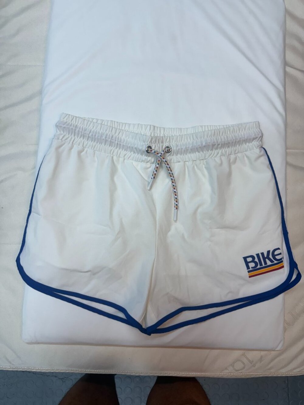 BIKE Athletic Heritage Lined Dolphin Shorts White Blue Trim Sz M - Picture 2 of 5